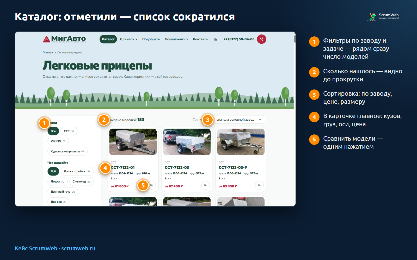 Каталог прицепов с фильтрами по заводу и задаче